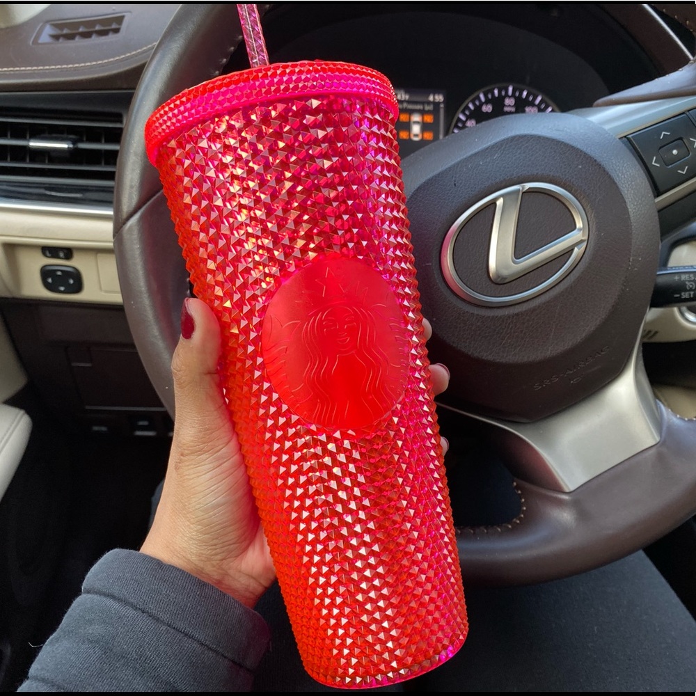 Neon Pink Iridescent Bling Starbucks Tumbler Cup - Picture 1 of 8